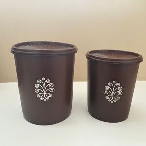 Vintage Tupperware Canister Set Brown with White Floral Design – Made in Canada